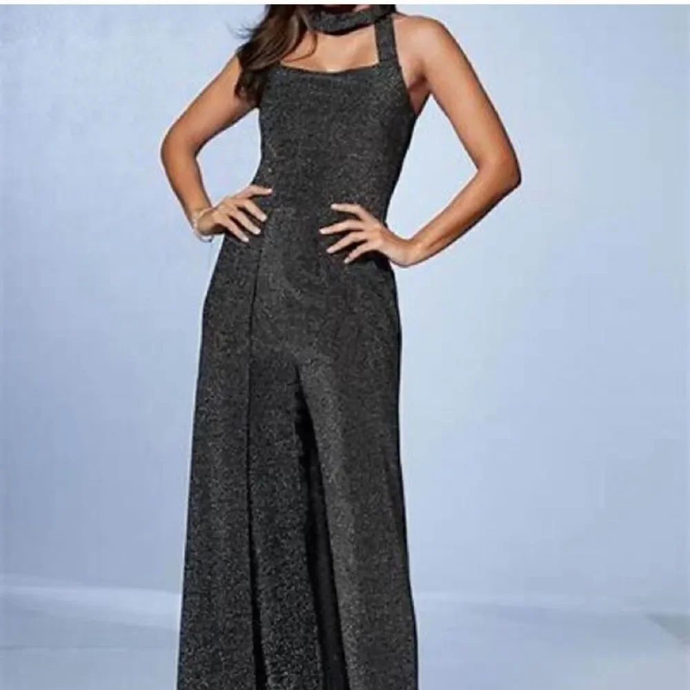 Boston Proper Silver Metallic Skirted Jumpsuit